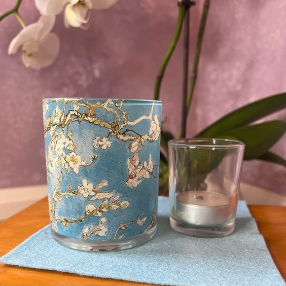 Van Gogh Almond Blossom Floral Candle Holder w inner holder and three tea lights - Picture 1 of 9